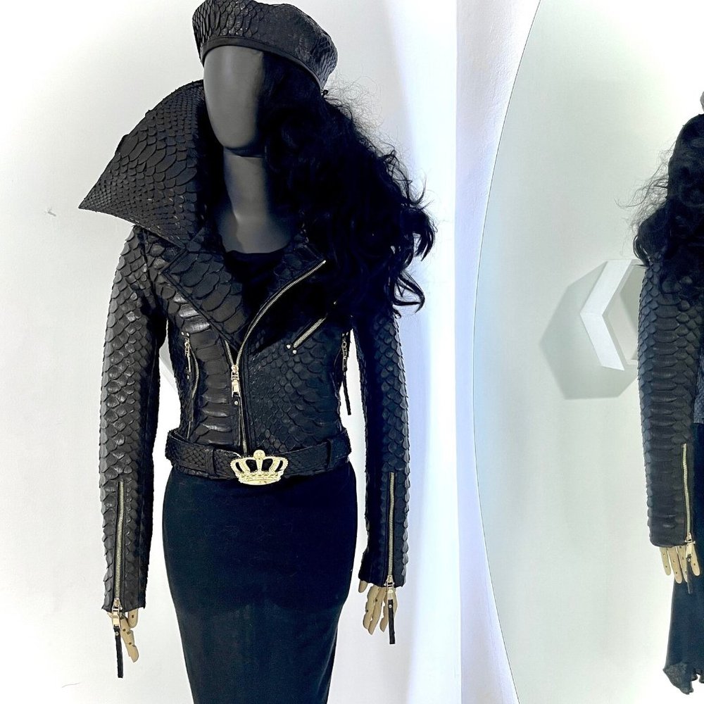 Woman's King Dragon Glossy Python Leather Jacket - image 5